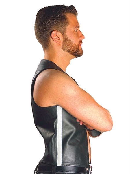 Mister B - Leather Muscle Vest - White Striped
