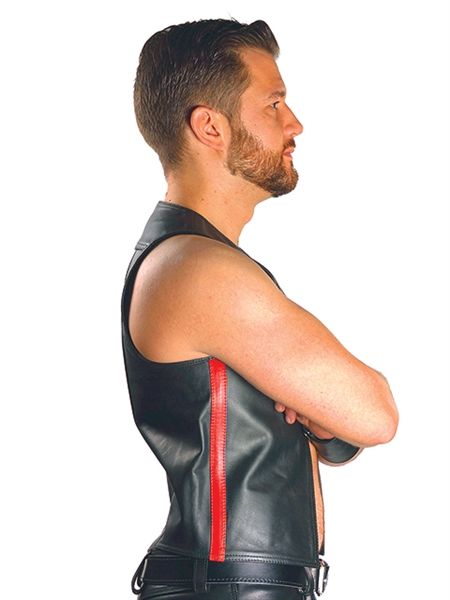 Mister B - Leather Muscle Vest - Red Striped