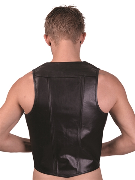 Mister B - Leather Muscle Vest - Blue Striped