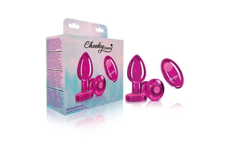 Cheeky Charms - Rechargeable Vibrating Metal Butt Plug w Remote Medium - Pink