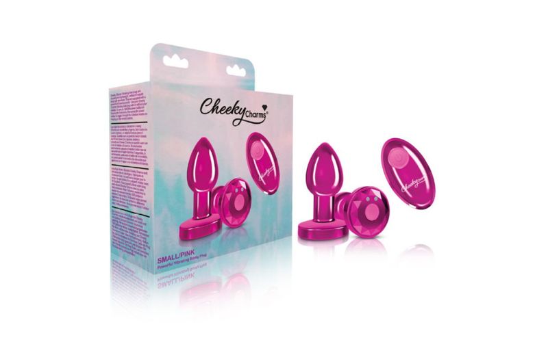 Cheeky Charms - Rechargeable Vibrating Metal Butt Plug w Remote Small - Pink
