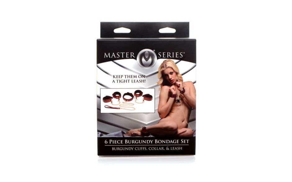 Master Series - 6 Pc PU Leather Bondage Set - Burgundy Master Series - 6 Pc PU Leather Bondage Set - Burgundy