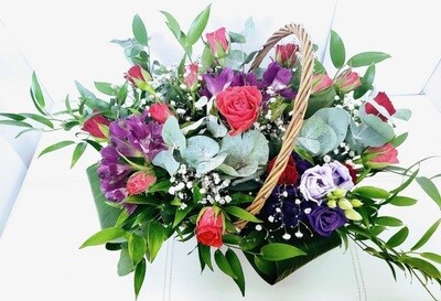 Purple and Pink Floral Basket