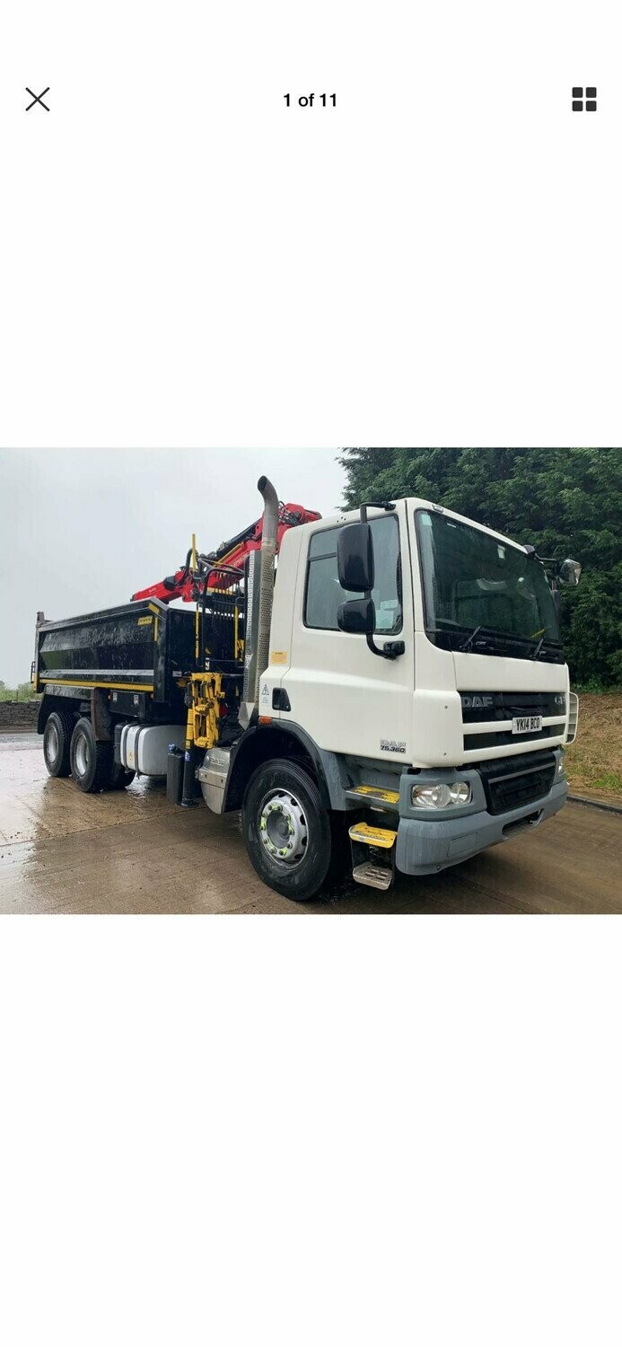 Buy & Ship ? 2014 DAF CF 75.360 ULEZ 6x4 Thompson steel tipper, Epsilon M125L crane and grab waker carrier, 150kms
