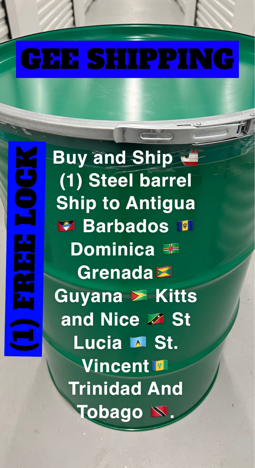 Buy and Ship (1) Steel Barrel to Antigua🇦🇬 Barbados🇧🇧 Dominica🇩🇲 Grenada🇬🇩Guyana 🇬🇾 Kitts and Nice 🇰🇳 Jamaica Kingston🇯🇲 St Lucia 🇱🇨 St. Vincent🇻🇨 Trinidad & Tobago🇹🇹.