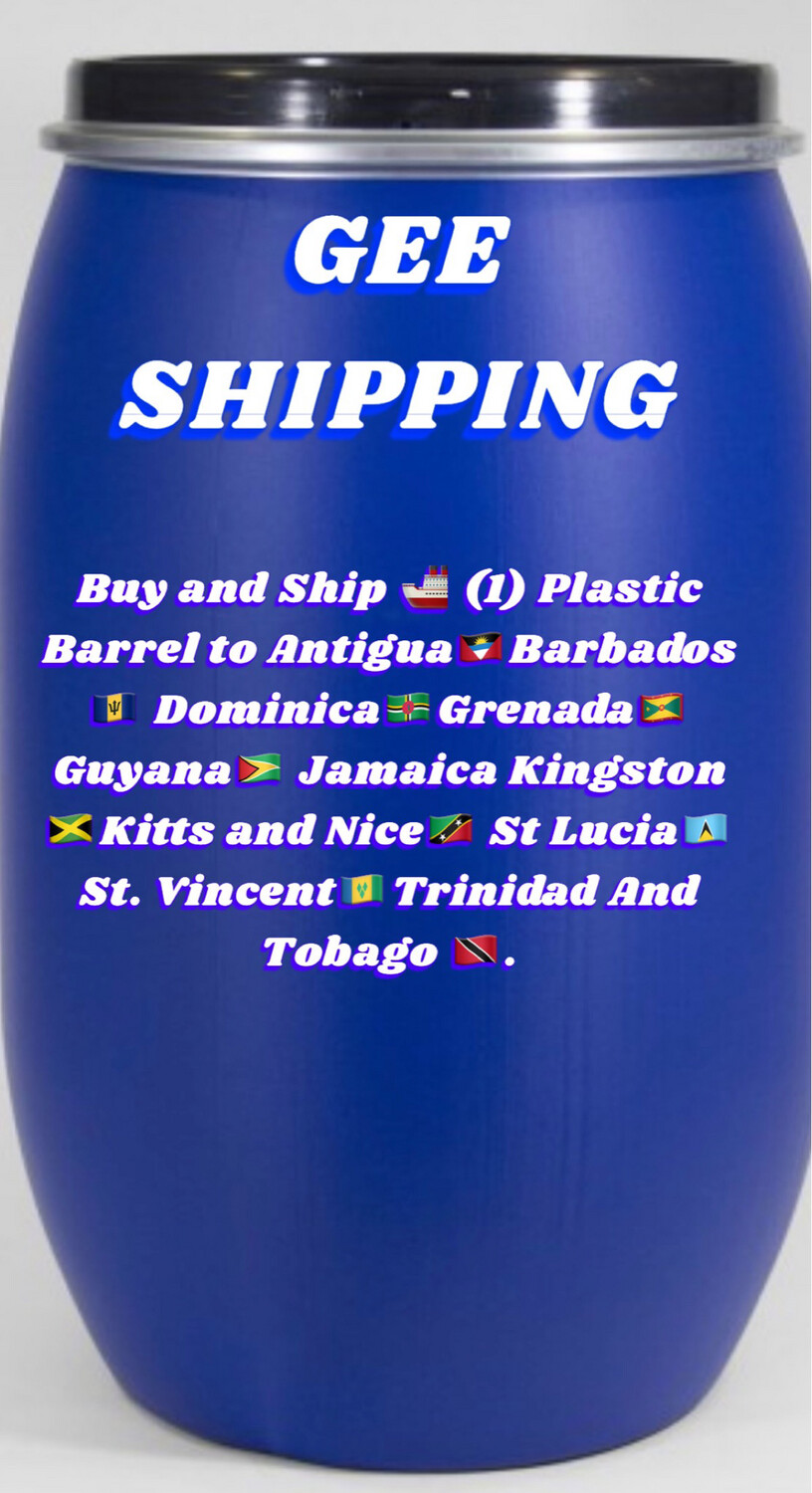 Buy and Ship (1)Plastic Barrel to Antigua🇦🇬 Barbados 🇧🇧 Dominica 🇩🇲 Grenada🇬🇩 Guyana 🇬🇾 Kitts and Nice 🇰🇳 Jamaica Kingston🇯🇲 St Lucia 🇱🇨St. Vincent🇻🇨Trinidad & Tobago 🇹🇹