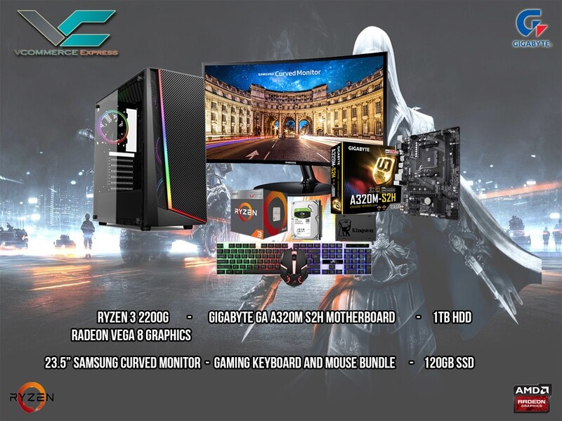 Ryzen 3 2200g Desktop PC Build (COMPLETE PACKAGE) with Samsung  Curve 24 inches Monitor