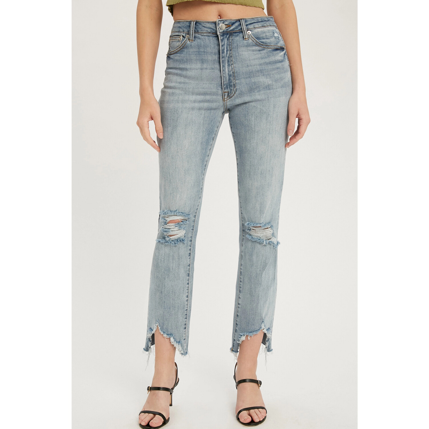 High Rise Frayed Jeans