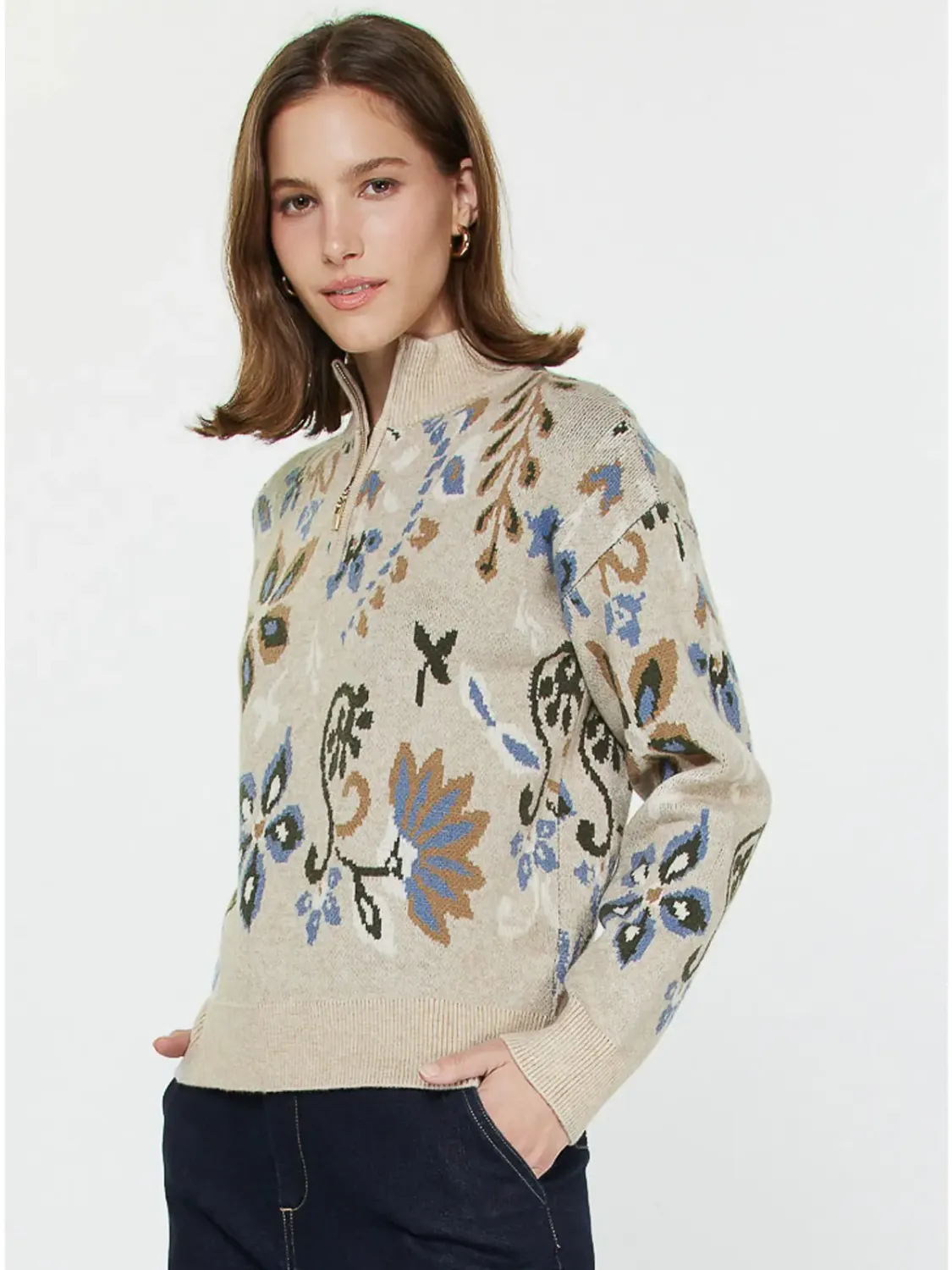 Floral Zip Sweater