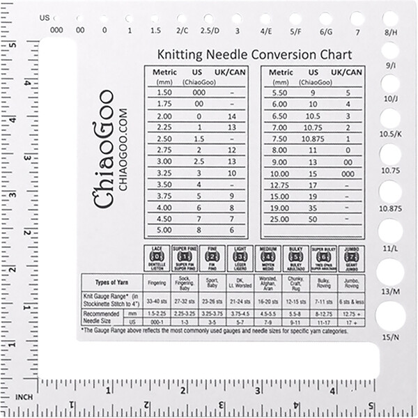 CHIAOGOO NEEDLE CONVERSION CHART