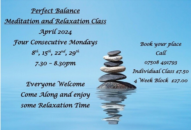 Meditation/Relaxation Block of 4 Classes starts Monday 8th Apr 2024