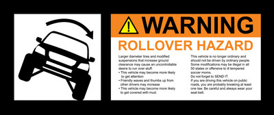 Funny WARNING ROLLOVER HAZARD Visor Stickers