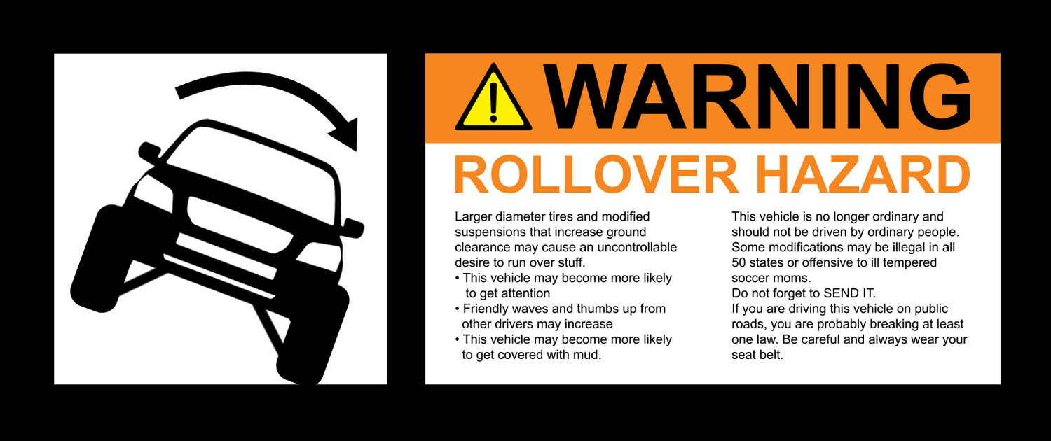 Funny WARNING ROLLOVER HAZARD Visor Stickers