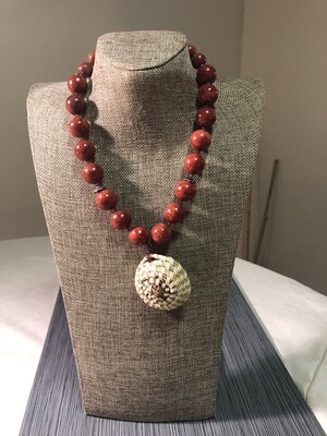 Sweet grass and Red Coral Pendant Necklace