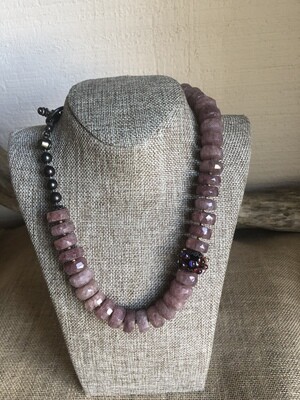Ruby Quartz  and Hand Blown Glass Necklace