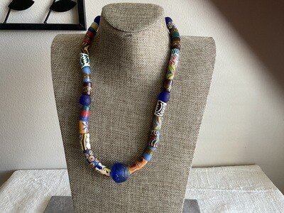 Multicolored Krobro and cobalt Blue Sea Glass Necklace