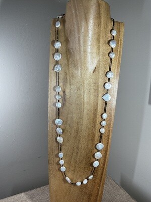 Coin Freshwater Pearls and Black spinel Necklace