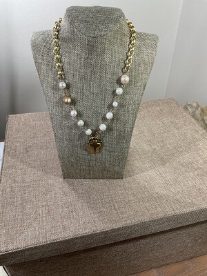 Artisan cross pendant and Baroque pearls