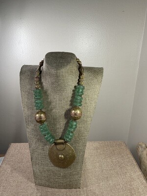 Ghana Sea Glass and Brass Necklace
