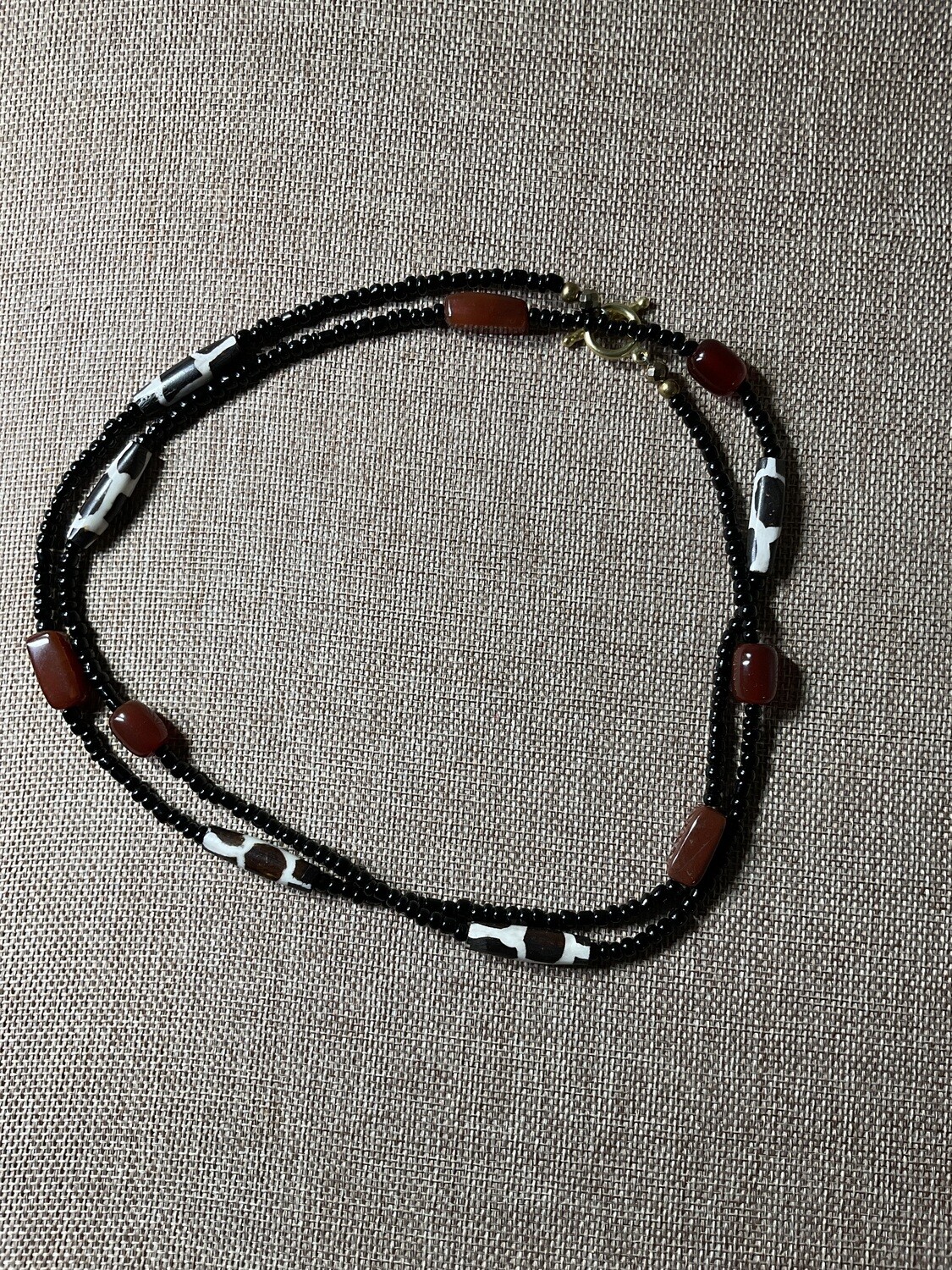 Carnelian and bone wrap necklace