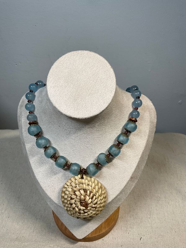 Sweetgrass and Ghana recycle glass necklace