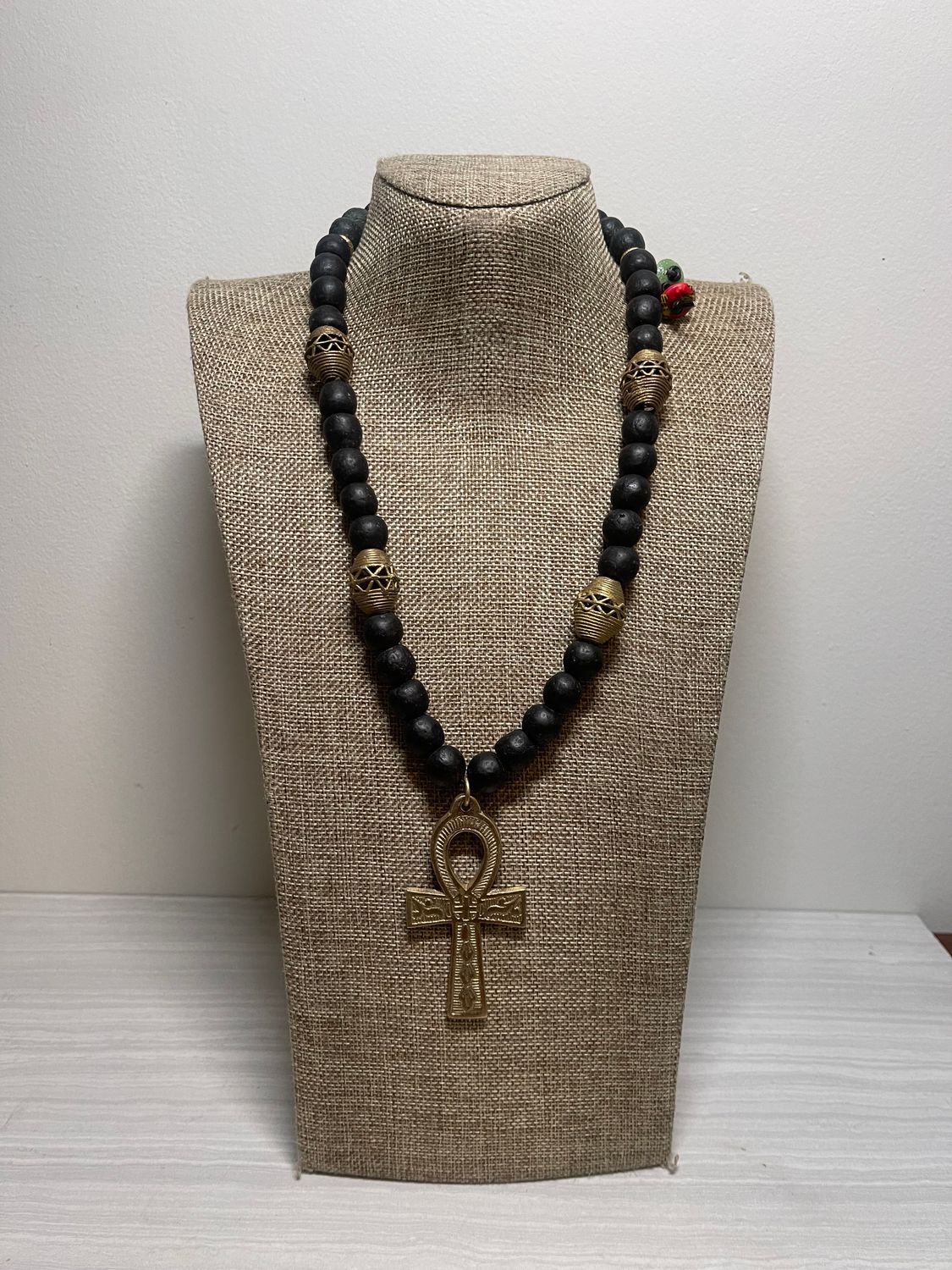 ​Ghana Glass &amp; Ankh Necklace
