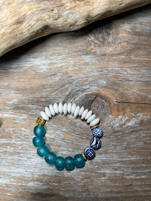 African Ashanti and Ghana Sea Glass Bracelet