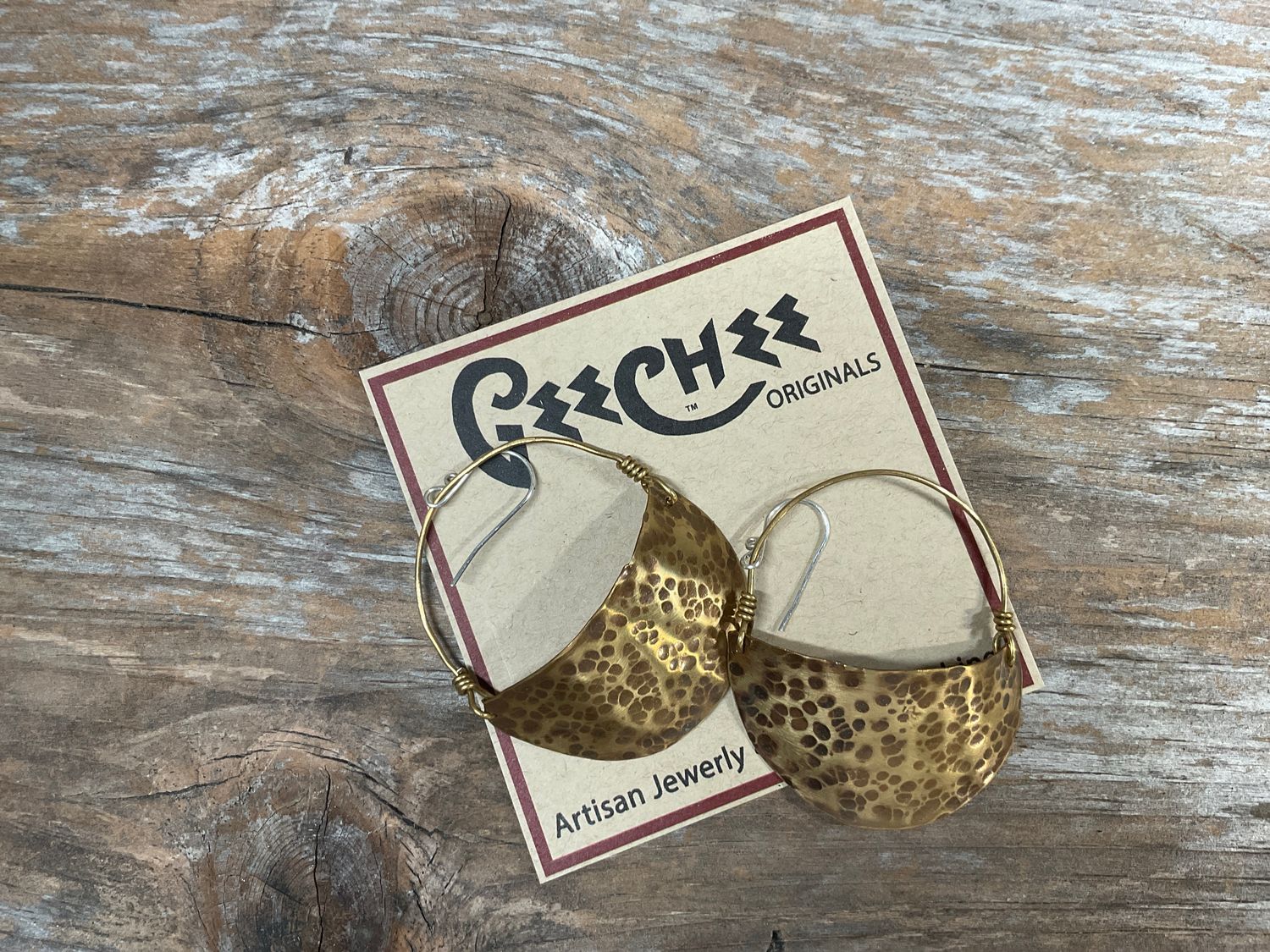 Hammered Gold Brass Fulani half hoops