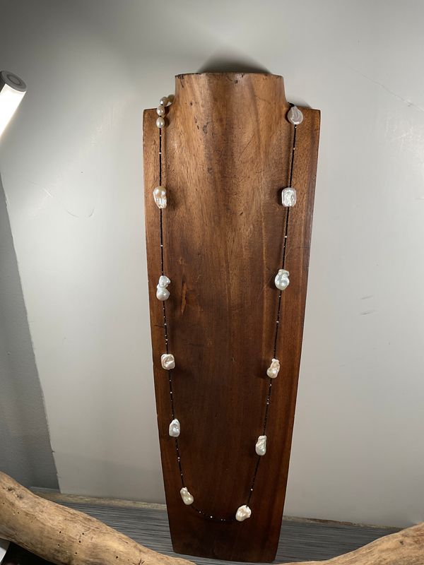 Baroque Pearls with Black Spinel Necklace