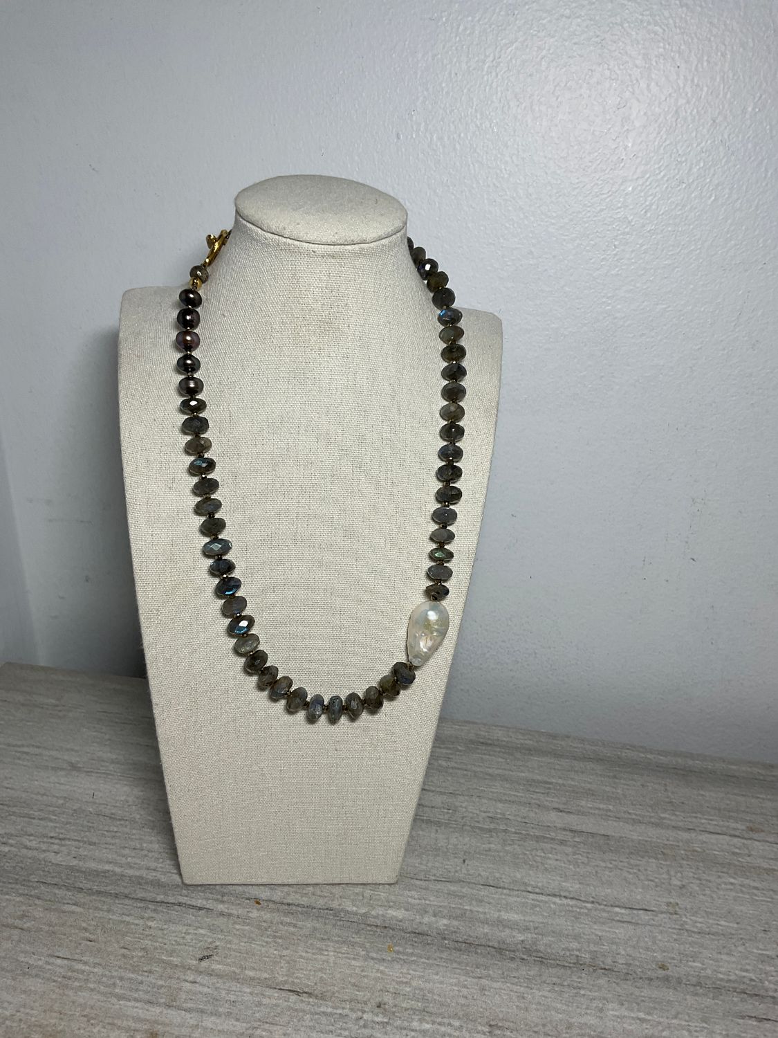 Mystic Labradorite and Baroque pearl Necklace.