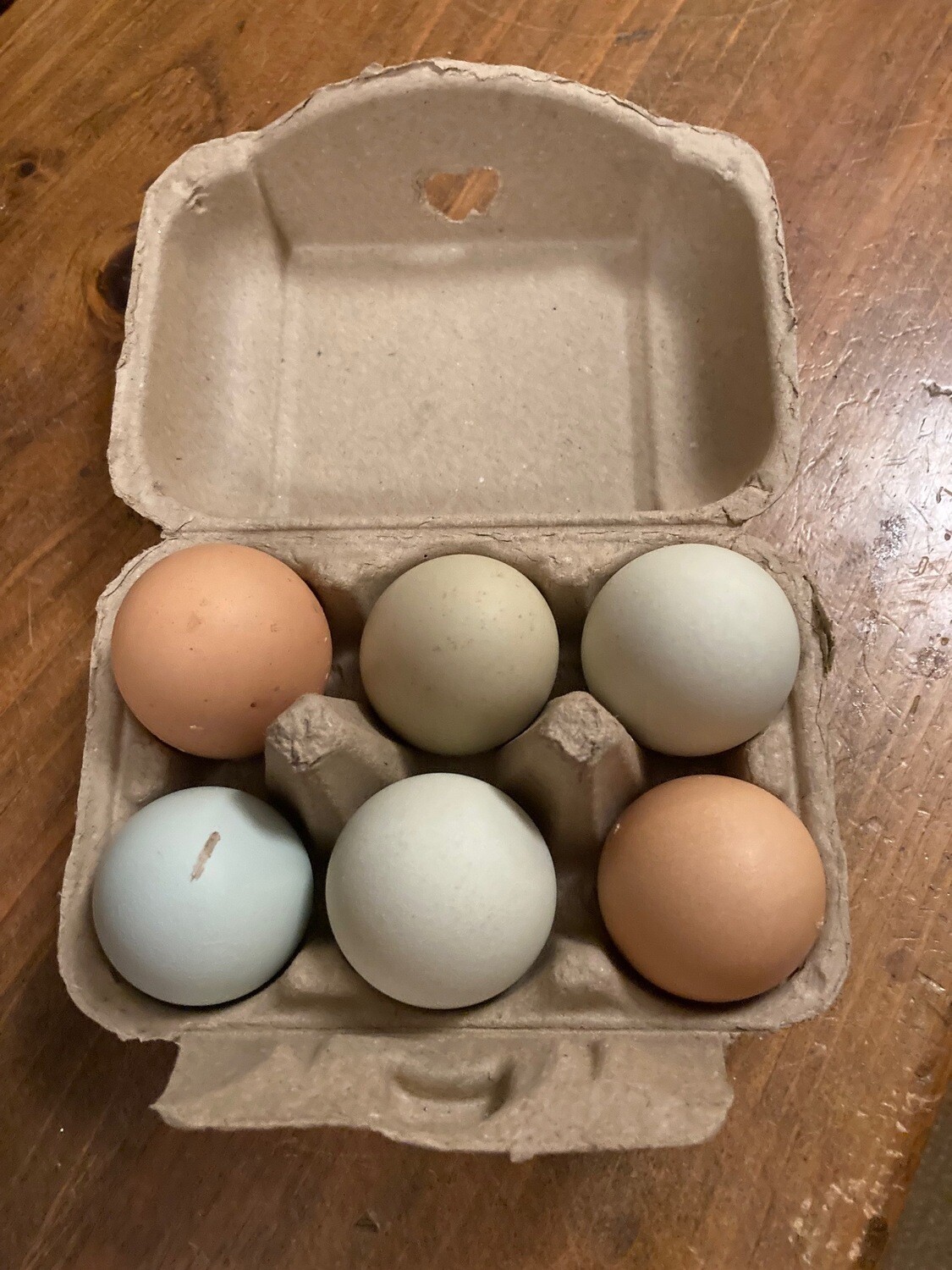 Half a dozen colorful organic free range farm eggs