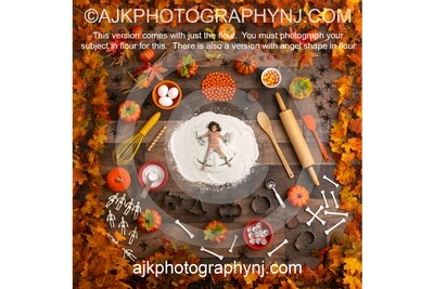 Halloween Flour Angel Digital Backdrop, candy, autumn, baking, leaves, pumpkins, cookie cutter, digital background by Eric Miele from AJK Photography Halloween Flour Angel Digital Backdrop, candy, autumn, baking, leaves, pumpkins, cookie cutter, digital background by Eric Miele from AJK Photography