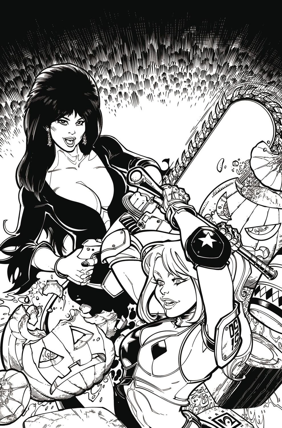 HARLEY QUINN X ELVIRA #1 CVR Q 1:15 HARDIN LINE ART VIRGIN