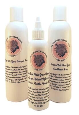 Heaven Sent Hair Grow Elixir Package, Elixir, Shampoo, and Conditioner 3 units