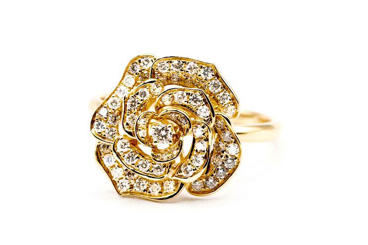 18k Gelbgold Rosen Diamanten Ring