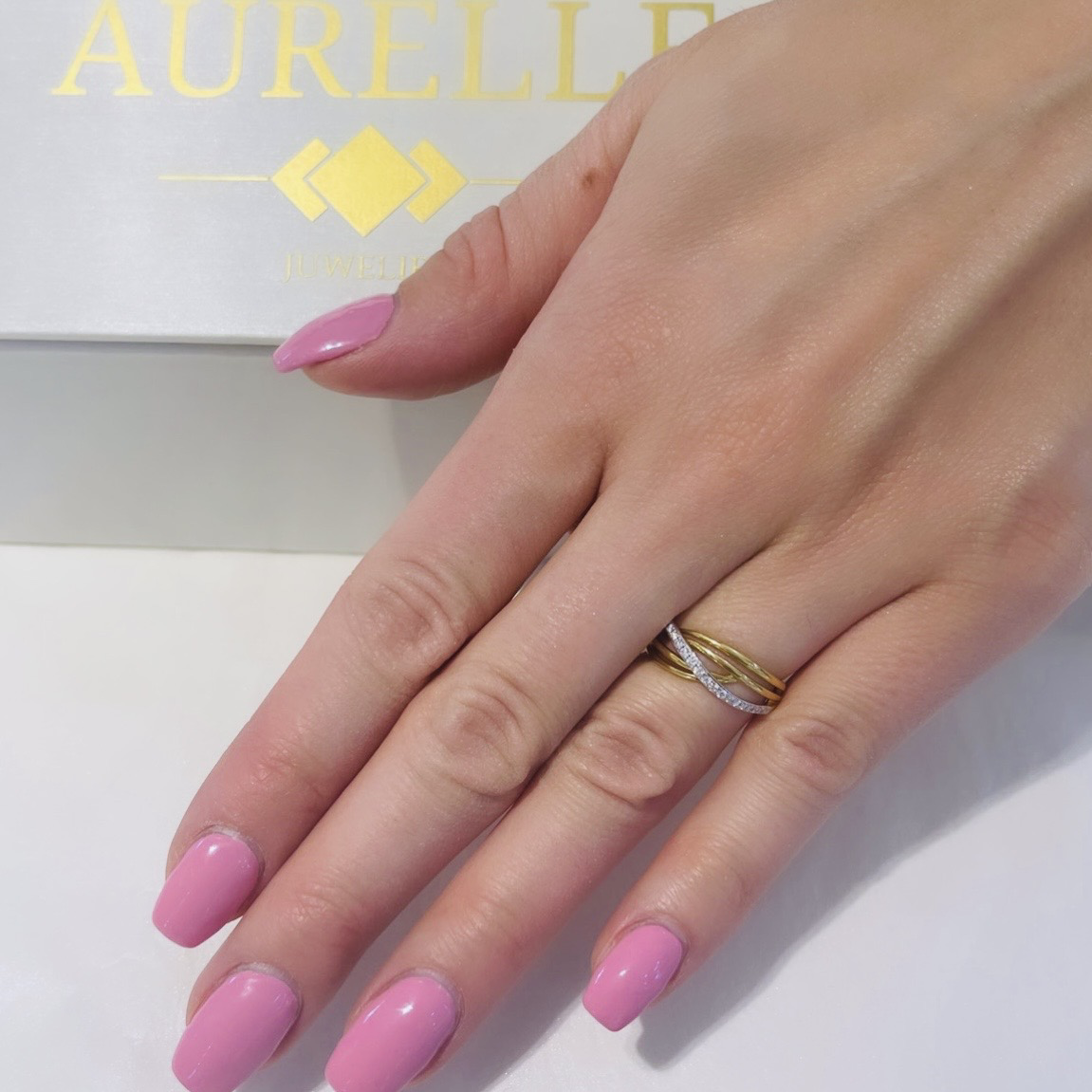 18k Gelbgold Onerow Cross Diamanten Ring