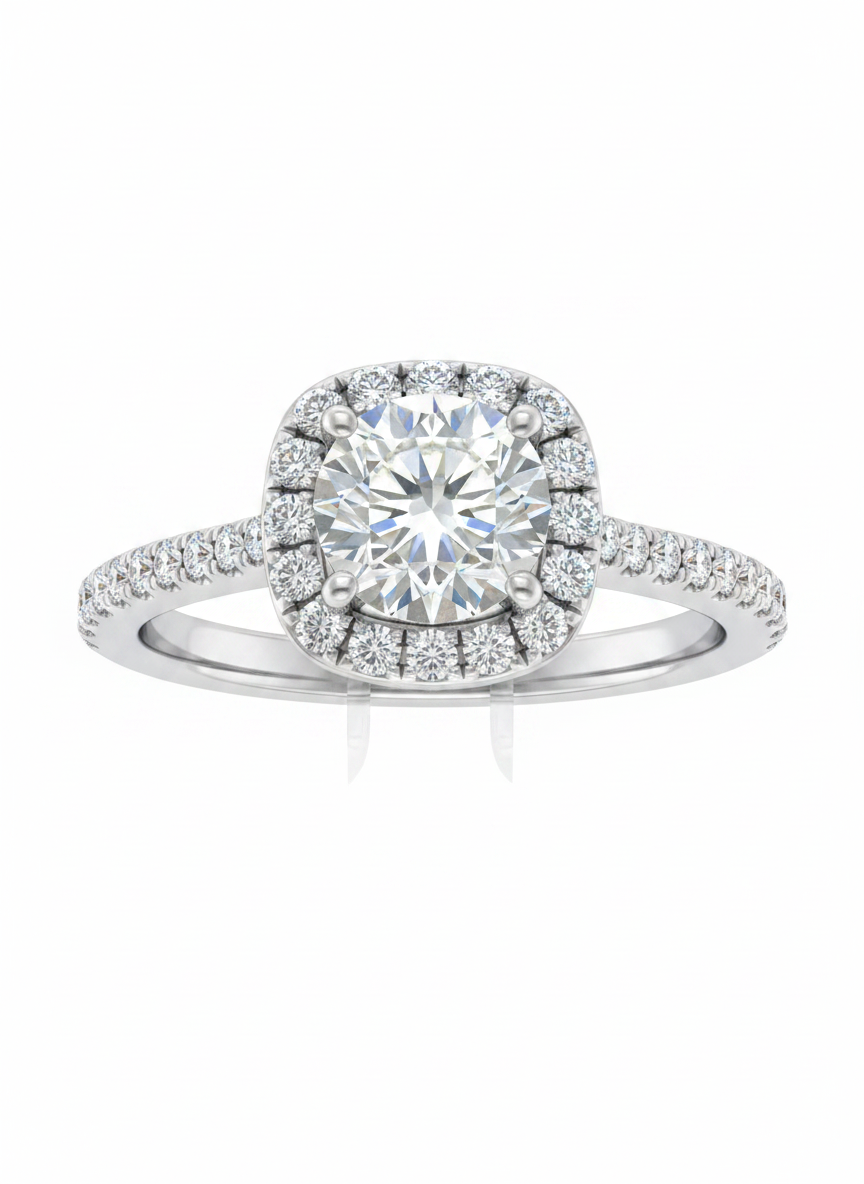 18K Weißgold Cushion Shaped Halo Diamanten Verlobungsring mit Pave