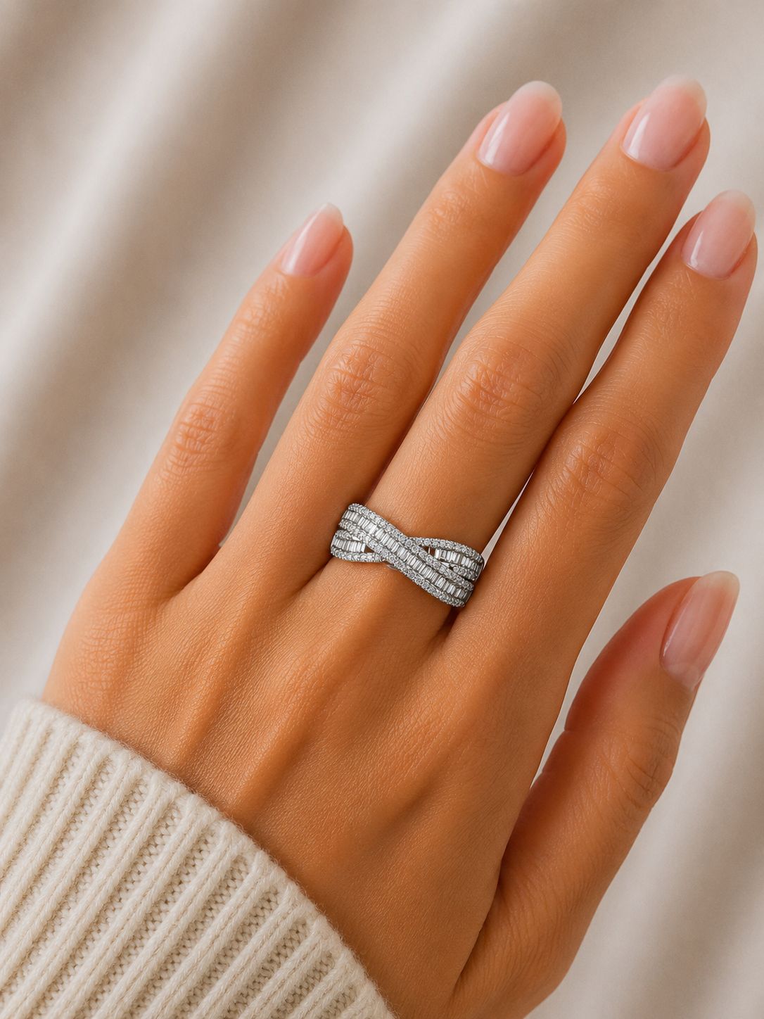 18K Weißgold Baguette Shaped Diamant Ring