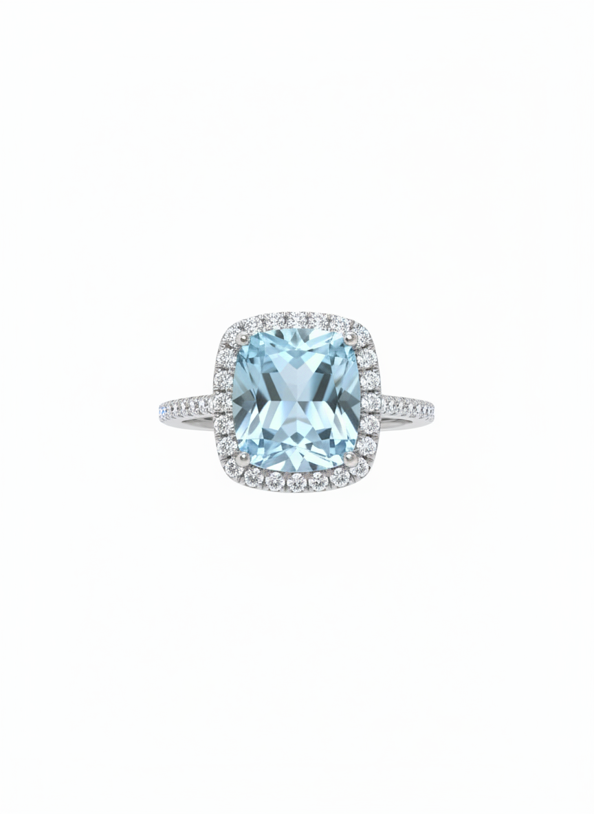 18K Weißgold Cushion Shaped Topaz Verlobungsring