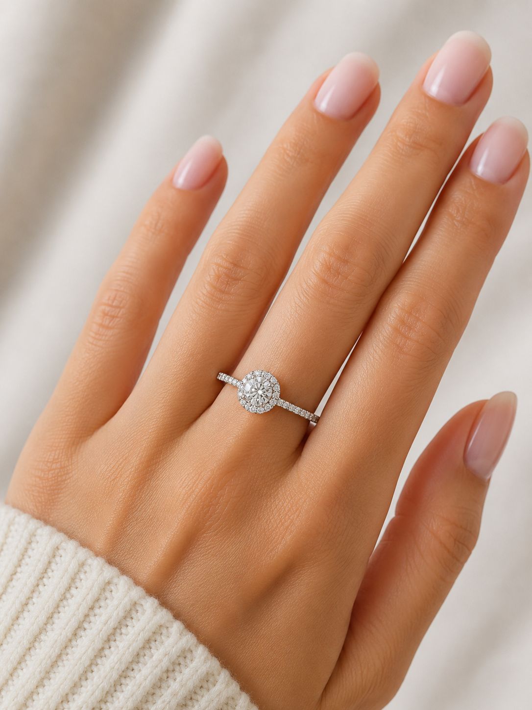 18K Weißgold Round Shaped Halo Diamanten Verlobungsring mit Pave