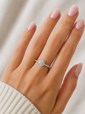 18K Weißgold Round Shaped Halo Diamanten Verlobungsring mit Pave