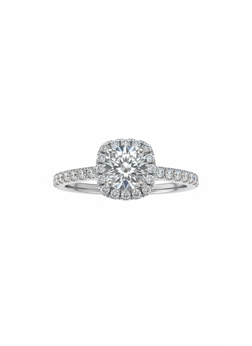 18K Weißgold Cushion Shaped Halo Diamanten Verlobungsring mit Pave