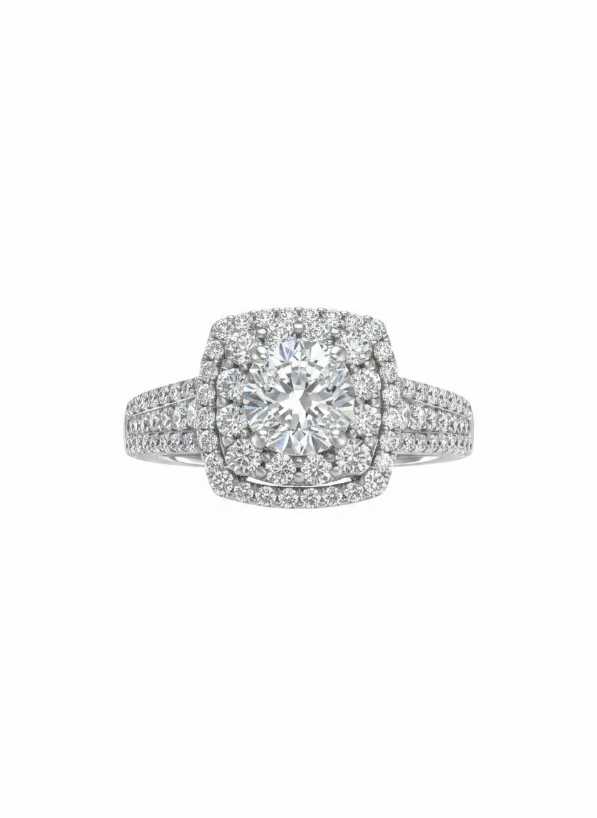 18K Weißgold Cushion Shaped Double Halo Verlobungsring