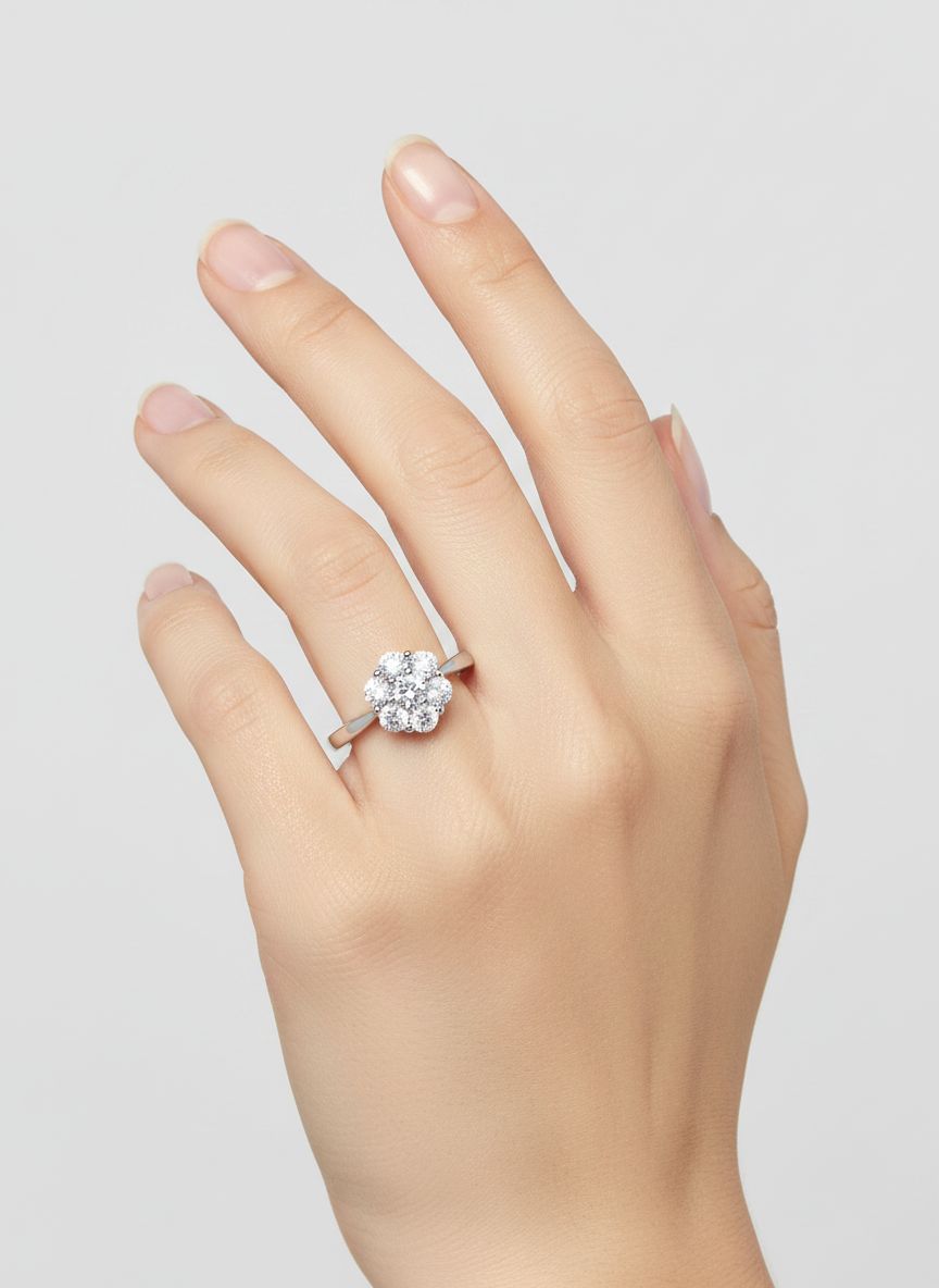18K Weißgold Blumen Diamant Verlobungsring