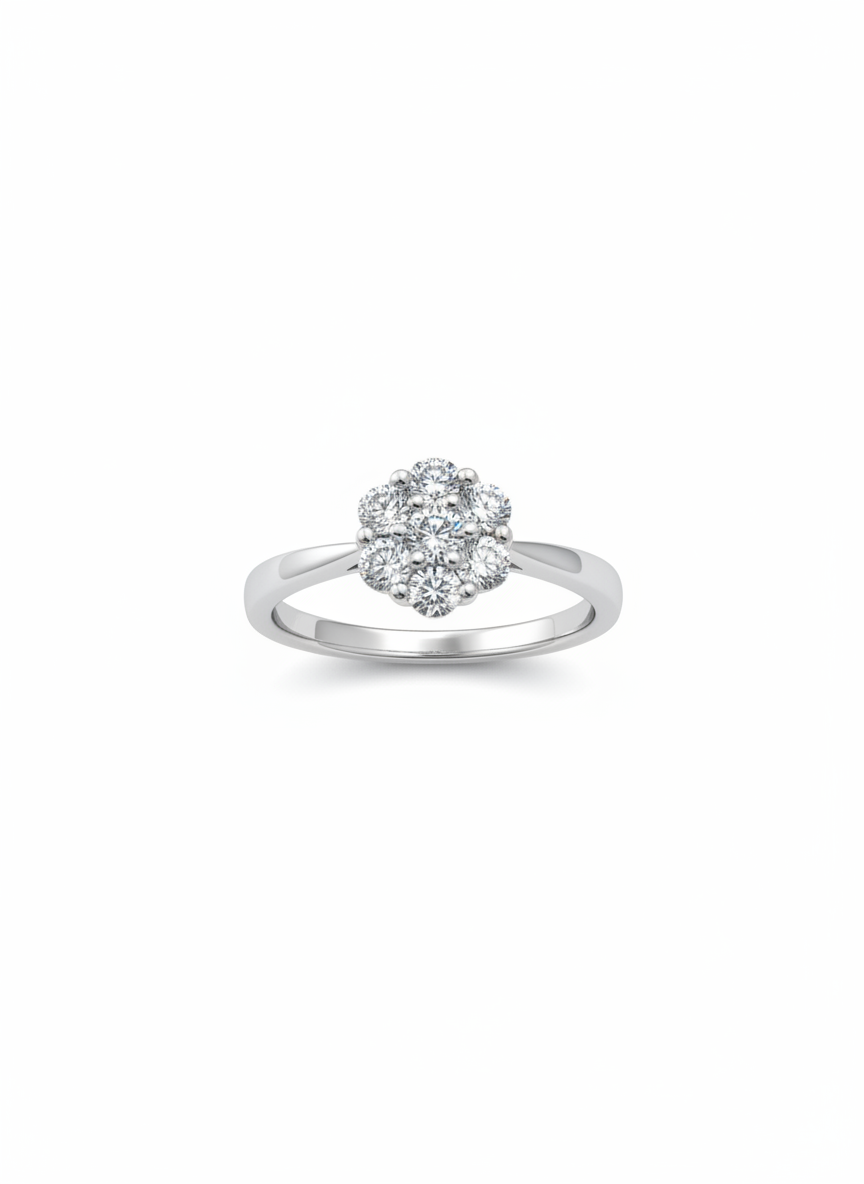 18K Weißgold Blumen Diamant Verlobungsring