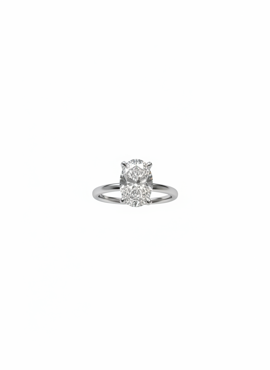 18K Weißgold Oval Solitaire Verlobungsring