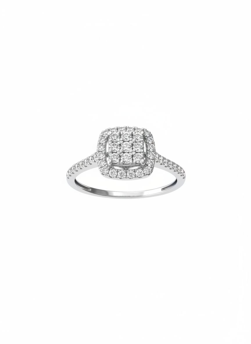 18K Weißgold Cushion Shaped Halo Illusions Verlobungsring