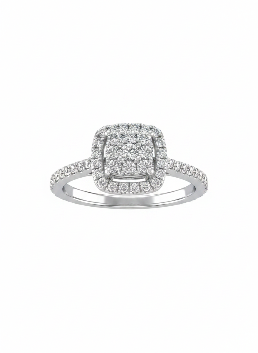 18K Weißgold Cushion Shaped Halo Illusions Verlobungsring