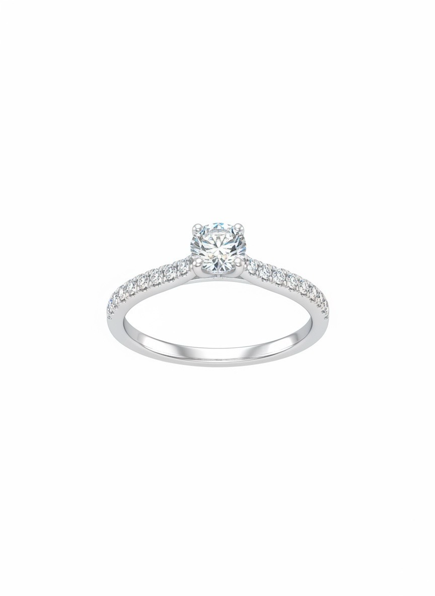 18K Weißgold Solitaire Mit Diamanten Auf Den Seiten