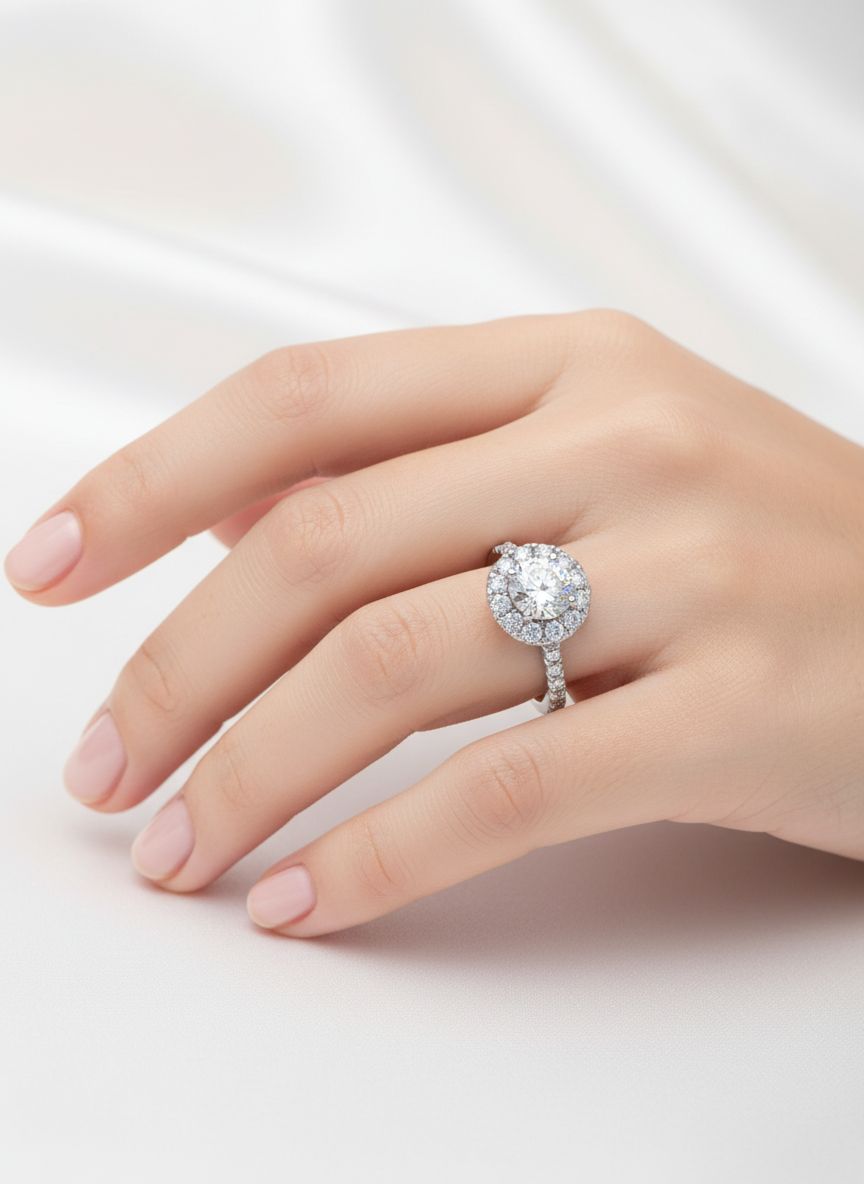 18K Weißgold Round Shaped Halo Diamanten Verlobungsring mit Pave